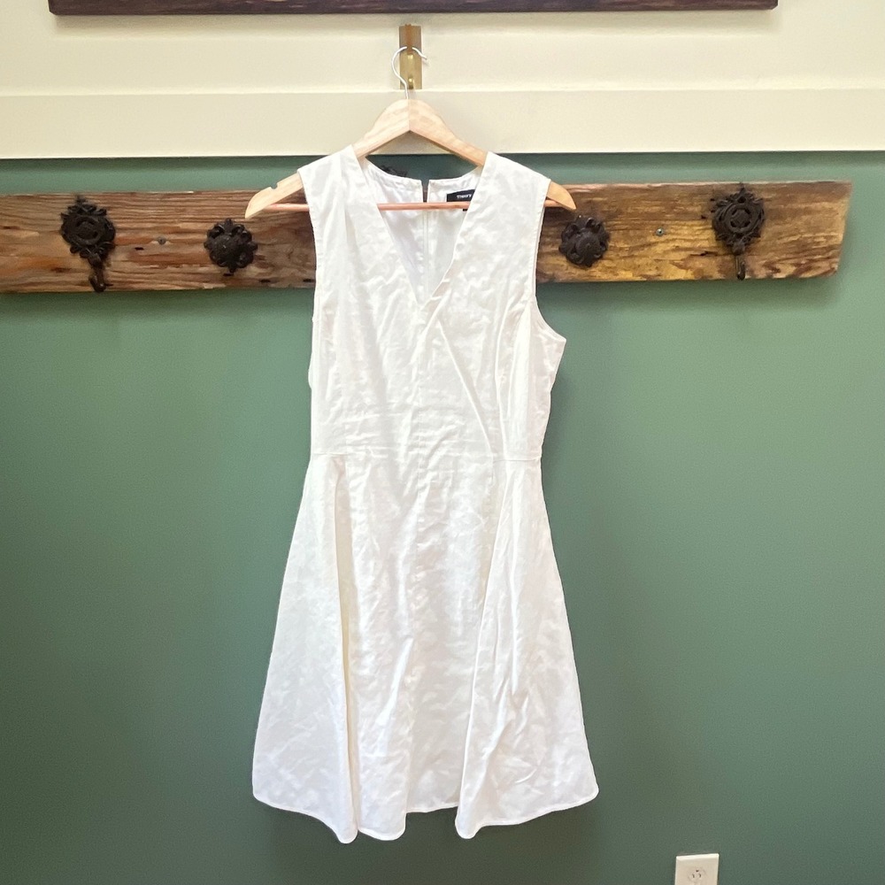 Theory Kalsington Crunch Wash White Linen Blend Fit Flare Dress Size 10 Pockets